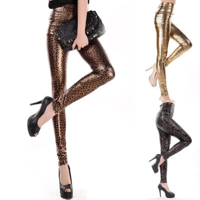 2022 Gothic Punk Women Black Fashion PU Elastic Pants Faux Leather Leggings Sexy